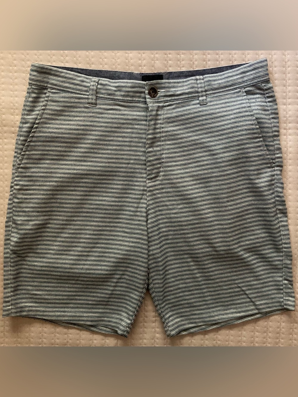 RVCA Shorts Men’s 34 (35) White Blue Striped Casual Chino Beach 9” Inseam
